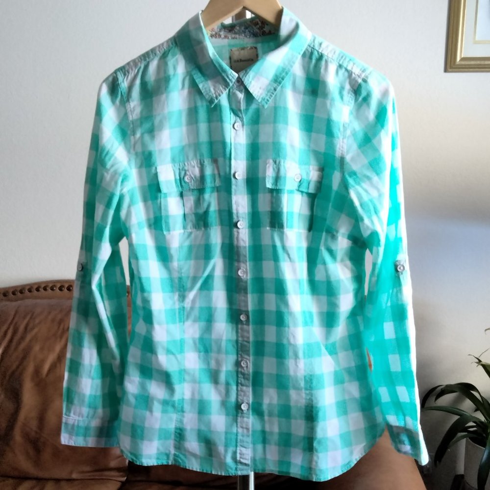 G.H. Bass & Co. Green and White Plaid Button-Up Shirt Size L